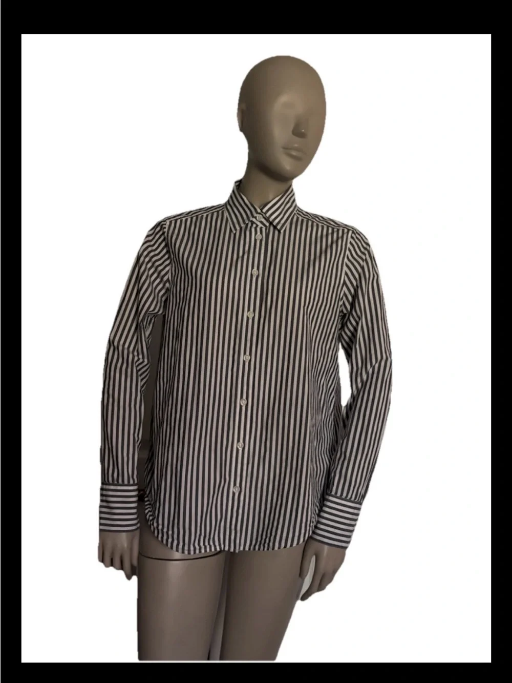 Banana Republic Gray & White Striped Long-Sleeve Dress Shirt